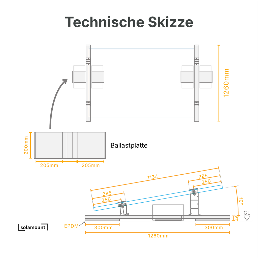 Solamount Flachdach PV-Halterung für 1 Solarmodul