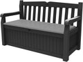 Keter Sitzbank Eden für Balkon und Garten, Gartenbank mit integrierter Kissenbox mit 265 l Stauraum, 140x60x84cm, wetterfest, pflegeleicht, grau, Outdoor, Holzoptik