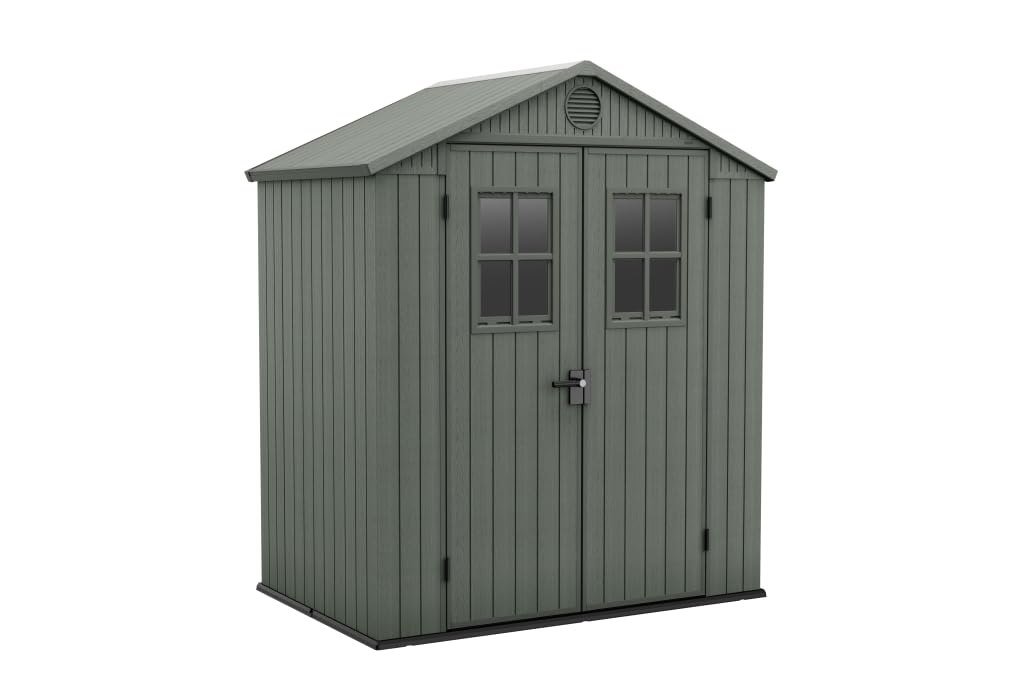 Keter Gartenhaus Darwin 6 x 8, Holzoptik, Farbe Salbeigrün, 4,5 m², 190 x 244 x 221 cm