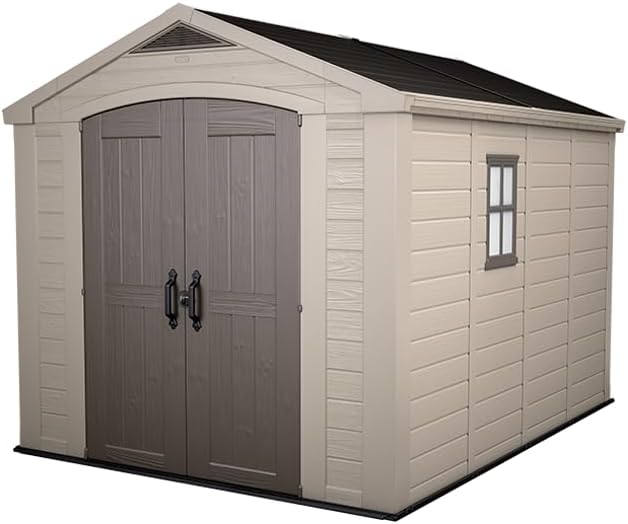 Keter Gerätehaus Factor 8x11, Beige, 15.5m³ Rauminhalt, Außenmaße (B/T/H): 256.5 x 332 x 243 cm, wetterfest, wasserdicht, UV-beständig, Outdoor