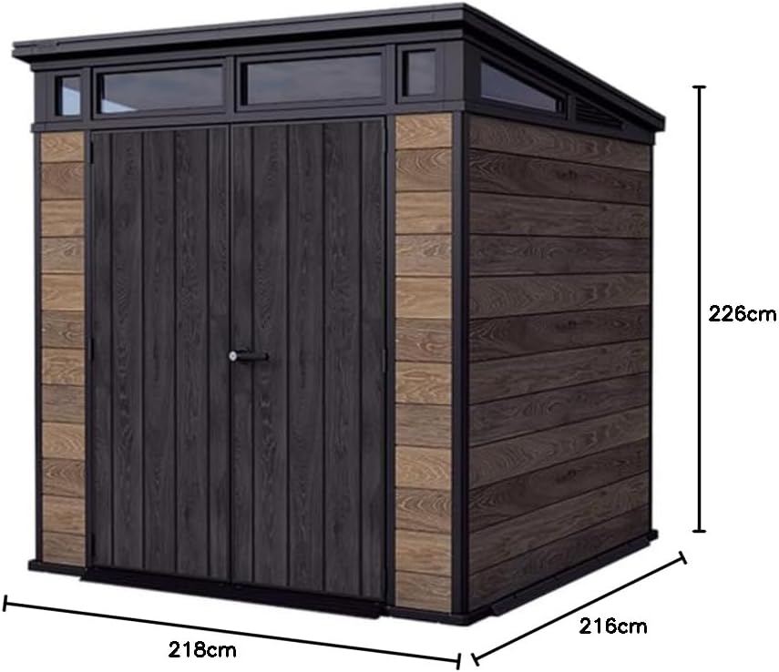 Keter Gerätehaus Signature 7x7 mit Doppeltür und Bodenplatte, abschließbar, Kunststoff wetterfest, 4,7 m² Gartenhaus Walnuss