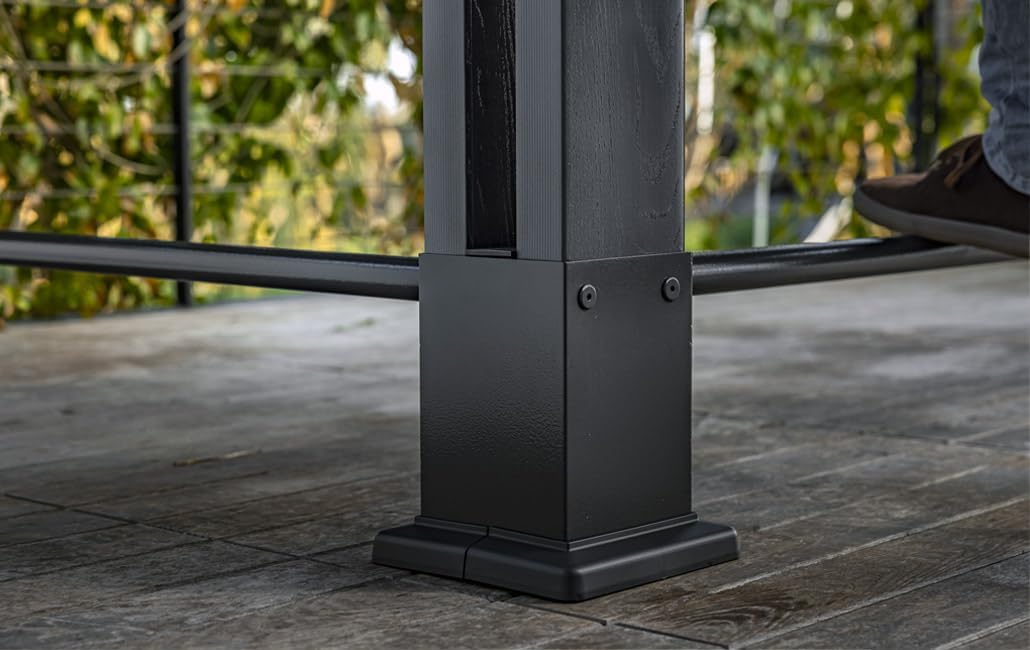 Keter Signature Grill-Pavillon – wetterfest, Holzoptik, Metallverstärkung, integrierte Haken und Ablageflächen, Dunkelgrau mit Walnuss, Gazebo
