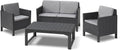 Allibert by Keter Chicago Lounge Set für 4 Personen, 2-er Sofa, 2 Gartensessel mit Rückenkissen und höhenverstellbarem Lyon Tisch, graphit/cool grau, wetterfest