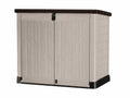 Keter Store it Out Pro Mülltonnenbox mit Gasdruckfeder, wetterfest, abschließbar, beige, 1.200 L, 145,5 x 82 x 123cm, passend für 2x240l Abfalltonnen