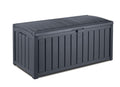 Keter Glenwood Kissenbox, Auflagenbox, 390 Liter Volumen, Wasserdicht, Braun, Holzoptik, Sitzbank für 2 Erwachsene,128x65x61cm, Allzwecktruhe