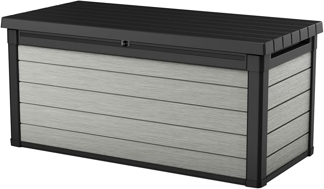 Keter Denali 570 L, Auflagenbox - Wetterfeste Kissenbox mit Sitzfunktion, Grau, 151,7 x 72,5 x 70 cm