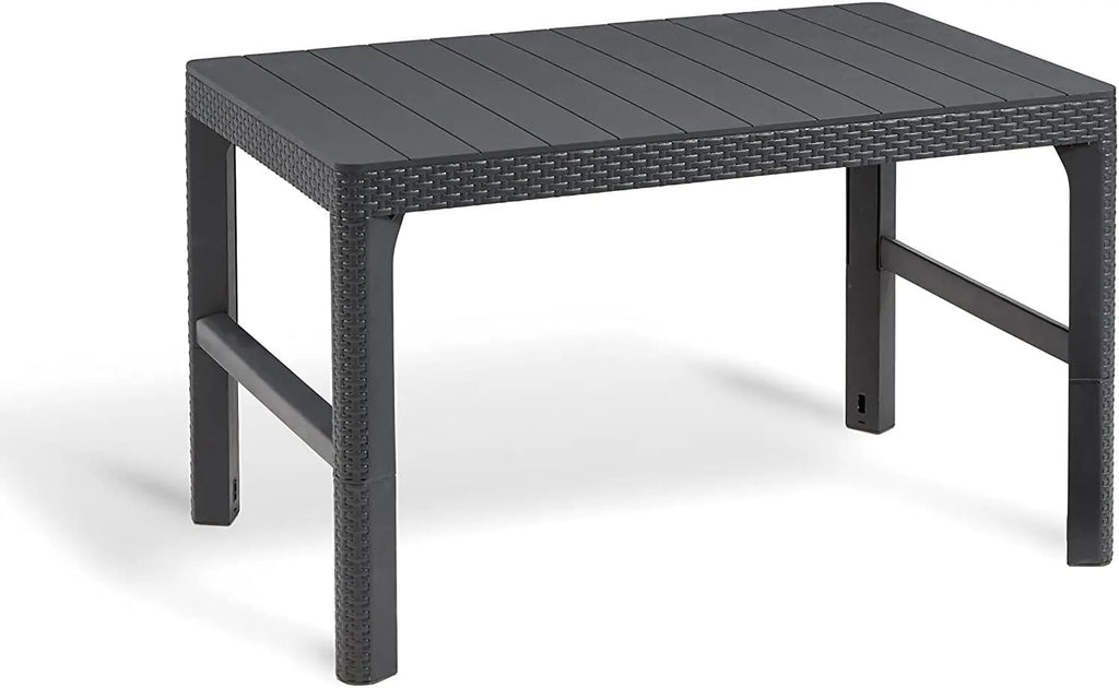 Allibert by Keter Chicago Lounge Set für 4 Personen, 2-er Sofa, 2 Gartensessel mit Rückenkissen und höhenverstellbarem Lyon Tisch, graphit/cool grau, wetterfest