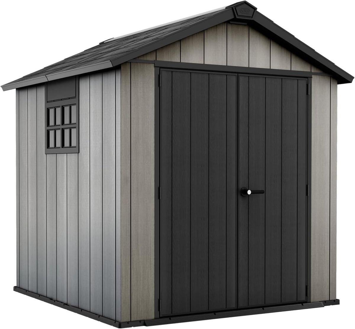 Keter Gerätehaus Oakland 757, Grau, 8,4m³, Außenmaße B/T/H: 230 x 223,8 x 242 cm, Duotech Struktur, wetterfest, Doppeltür, Oberlicht und Fenster, strapazierfähiger Schwerlastboden