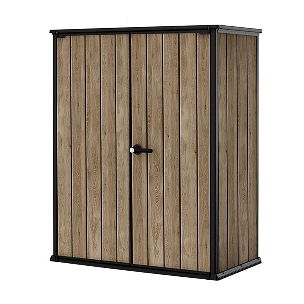 Keter Signature Gartenschrank aus wetterfestem Kunststoff mit Metallverstärkung 1400 Liter Stauraum, abschließbar, Rosenholz-Design
