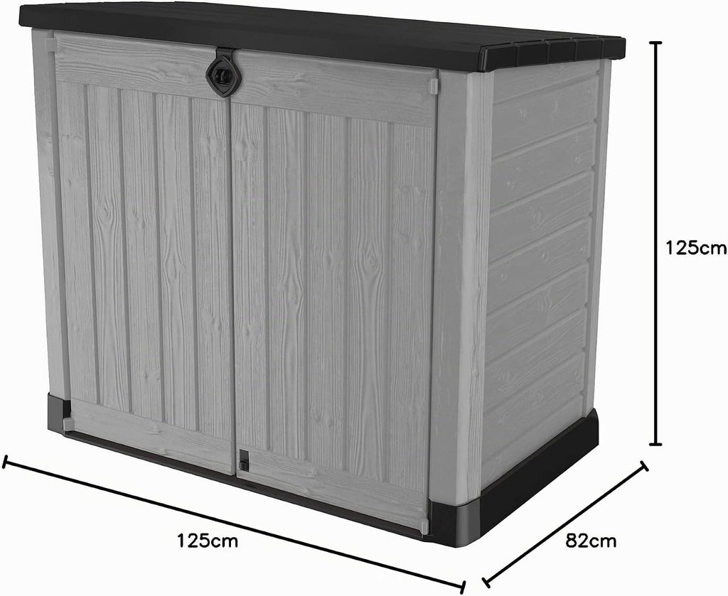 Keter Store It Out Ace 1200L Lagerbox, wetterfest & abschließbar, UV-beständig, Hydraulikdeckel, Grau, Maße: 145,5 x 82 x 123,5 cm