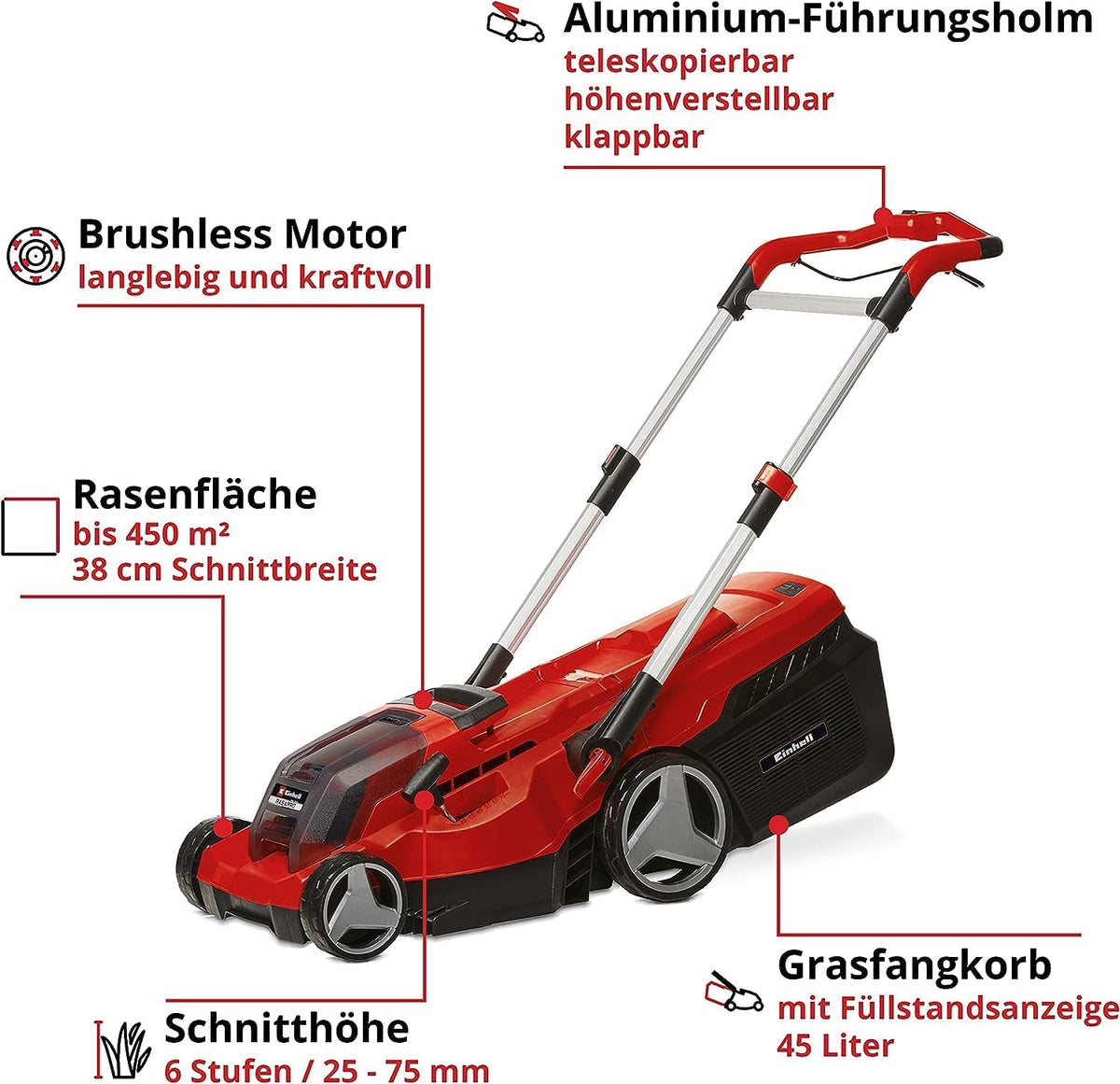 Einhell Rasarro 36/38 Kit Akku-Rasenmäher 36V 38cm