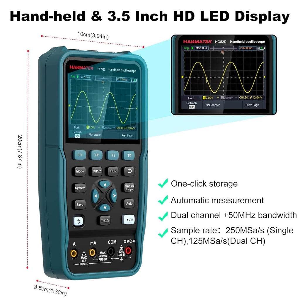 HANMATEK HO52S Handheld Oscilloscope 50MHz Bandwidth