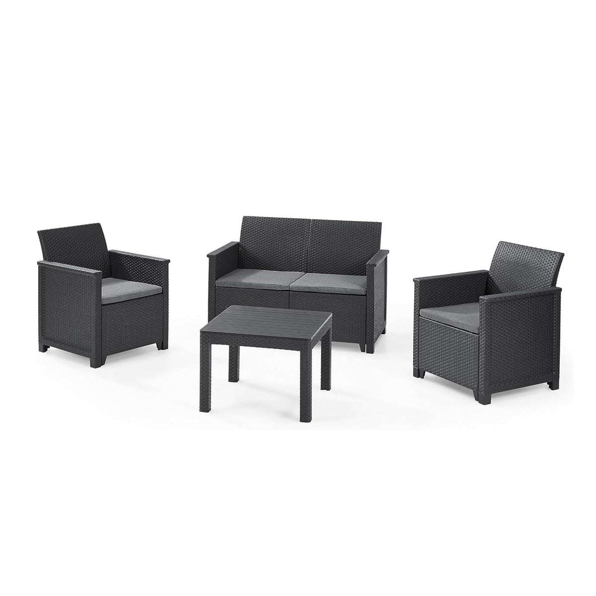 Keter Nora Gartenmöbel Lounge Set, inkl. Sitzkissen, grau, für 4 Personen, wahlweise 3er Sofa + Sessel oder 2x 2-Sitzer Sofa und Tisch