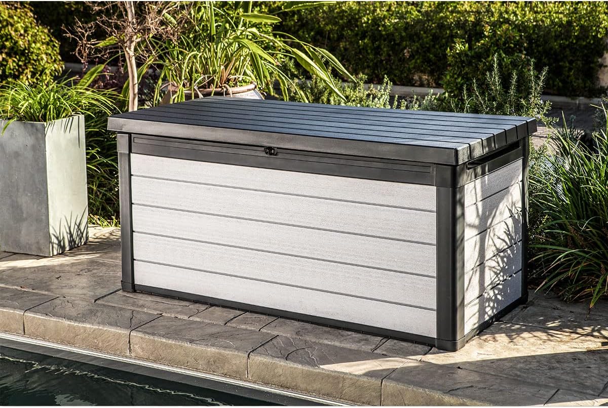 Keter Denali 570 L, Auflagenbox - Wetterfeste Kissenbox mit Sitzfunktion, Grau, 151,7 x 72,5 x 70 cm