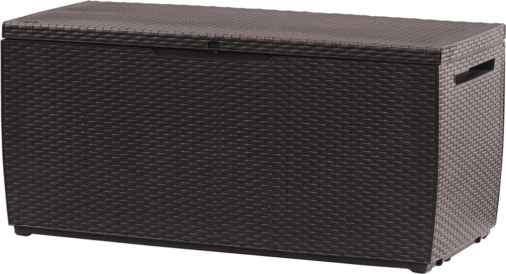 Keter Gartenbox Capri , 305 Liter Stauraum, Aufbewahrungsbox für den Garten, Braun, kompakte Auflagenbox, wasserdicht, perfekt für Sitzauflagen, Gartengeräte oder Spielzeug