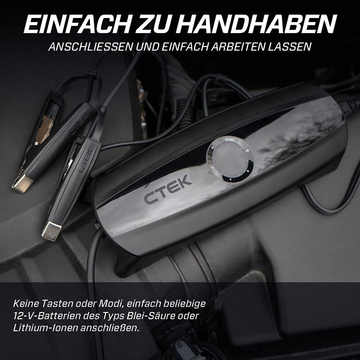 CTEK CS ONE, Batterieladegerät 12V, Intelligentes Ladegerät Motorrad, Ladegerät Auto, Erhaltungsladegerät Mit Adaptive Ladung, App, Rekonditionierungsmodus Und Polaritätsfreie Klemmen Schwarz