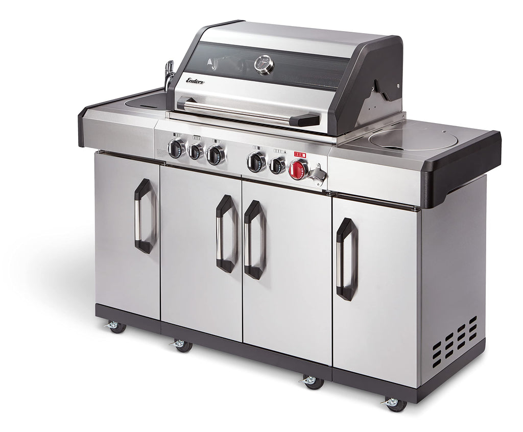 Enders Gasgrill Kansas II Pro 3 SIK Turbo, Gasgrill, 3 Brenner mit doppelwandiger Garhaube und Switch Grid,Turbo Zone (800 °C), Gas Grill mit Backburner & Infrarotbrenner, Seitenkocher, silber,#8713