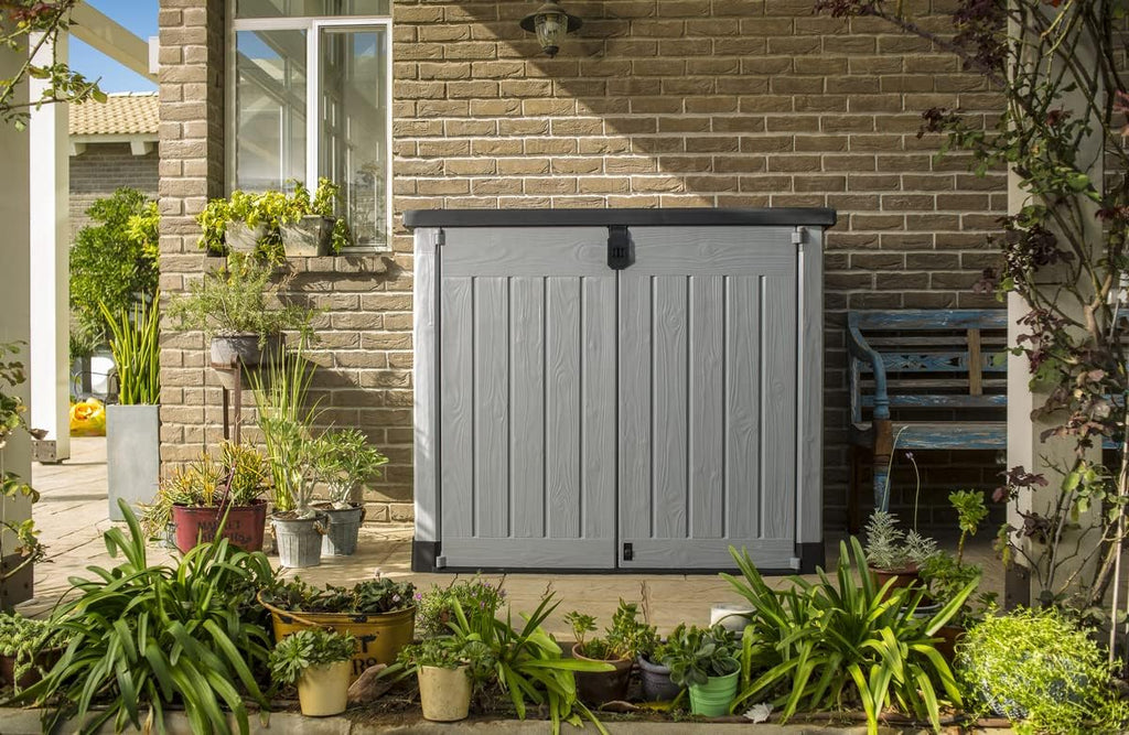 Keter Store-it-out Pro Mülltonnenbox, 145.5x82x123cm, Robuste Abfallbehälter-Lösung, 1200L, Wetterfest, Grau/Schwarz, UV-beständiges Polypropylen, Abschließbar