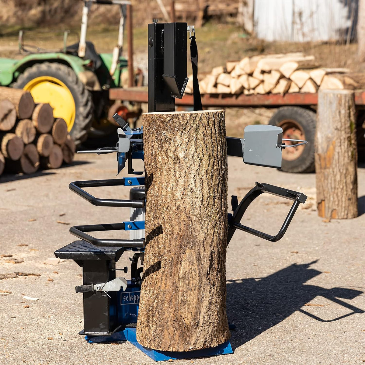 Scheppach Compact 10t Meterholz Holzspalter stehend 230V | 10 Tonnen Spaltkraft | 3500W Leistung | Holzlänge 1070mm / max. Ø 380mm | schwenkbarer Tisch | Hartholz & Weichholz - mit Fahrvorrichtung