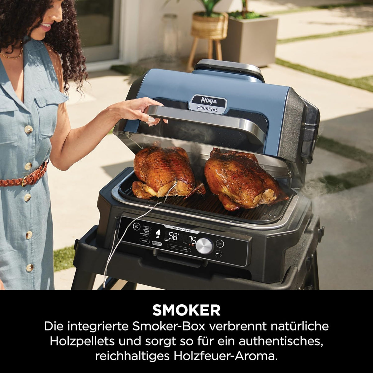 Ninja Woodfire Pro Connect XL Elektrischer BBQ Smoker Grill, wetterfest