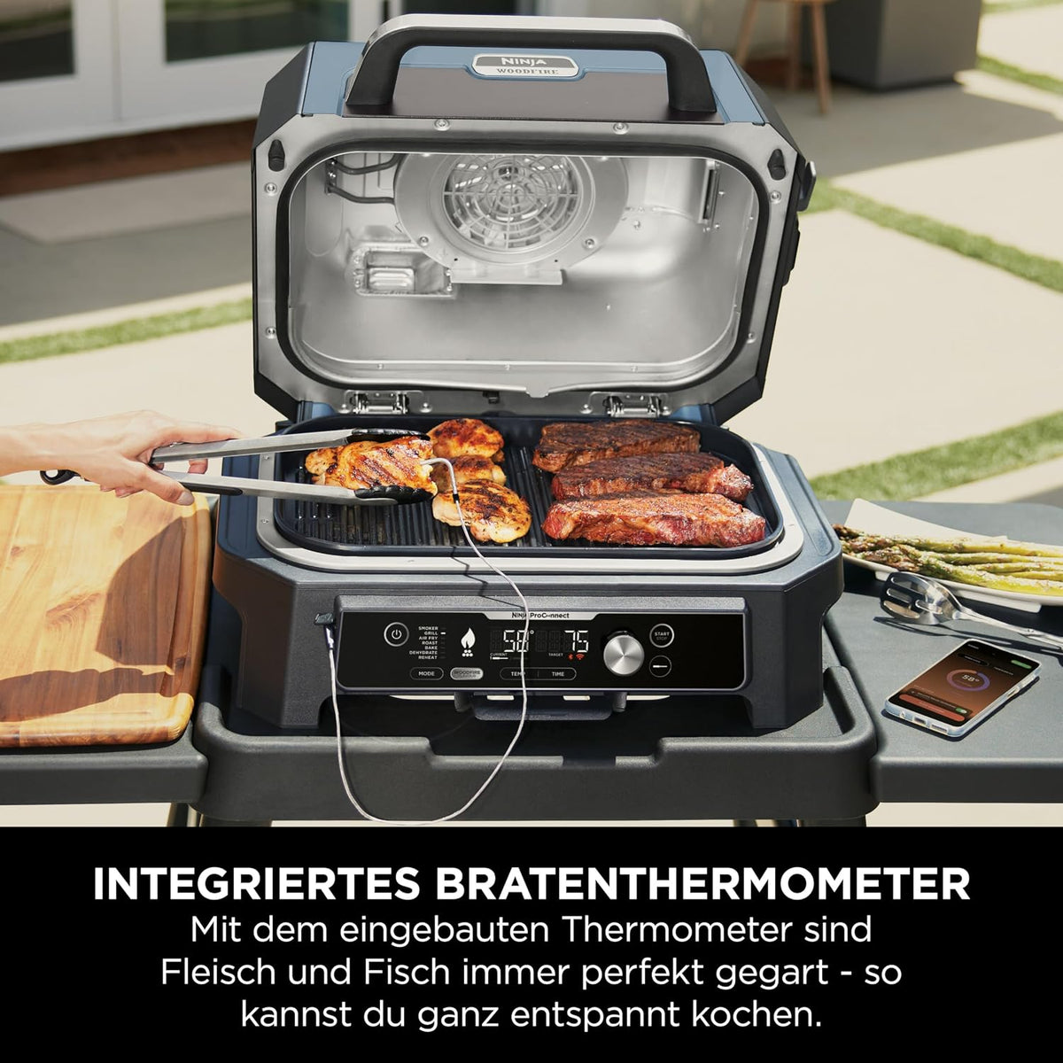 Ninja Woodfire Pro Connect XL Elektrischer BBQ Smoker Grill, wetterfest