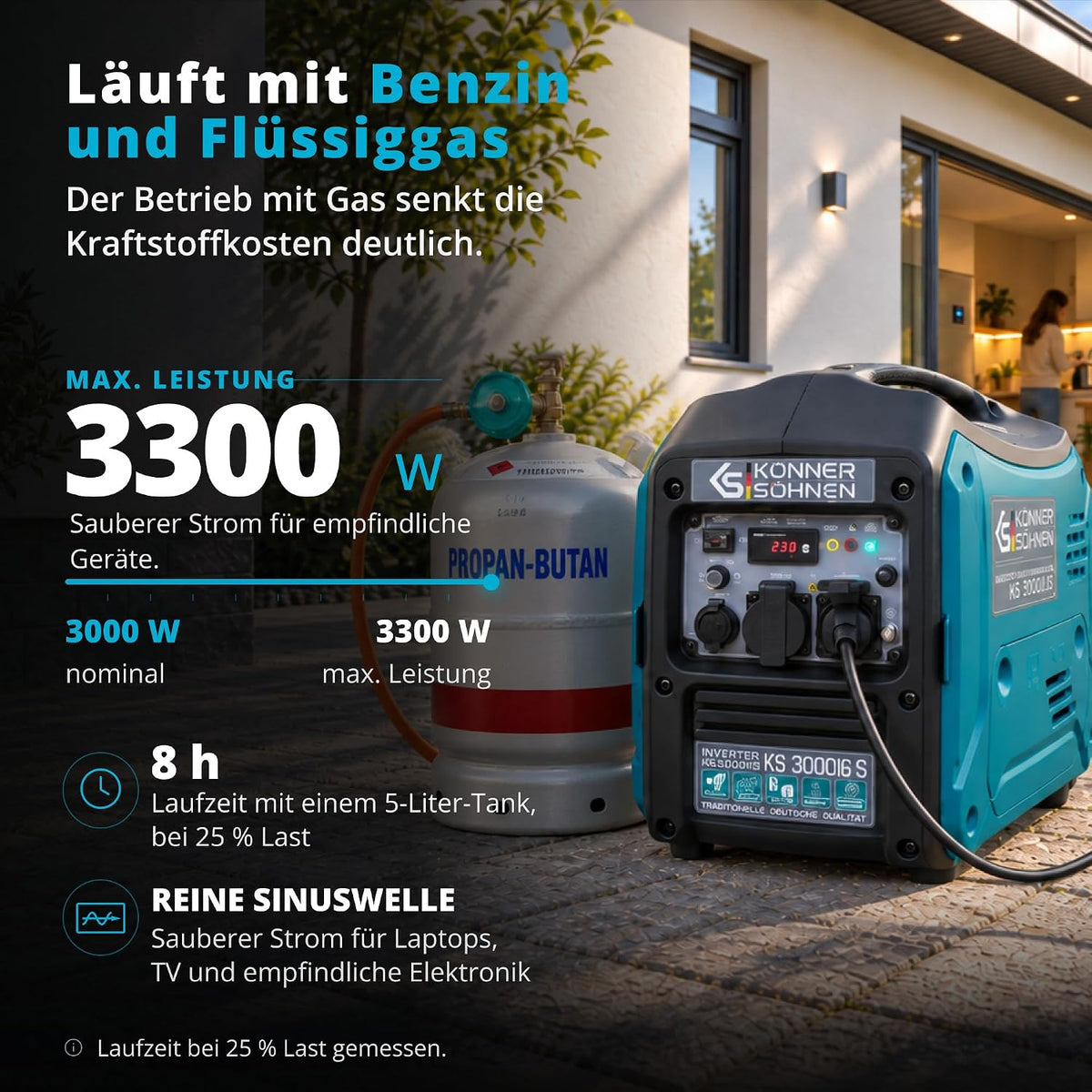 Könner&Söhnen KS 3000iG S Inverter Stromerzeuger Benzin LPG 3300W