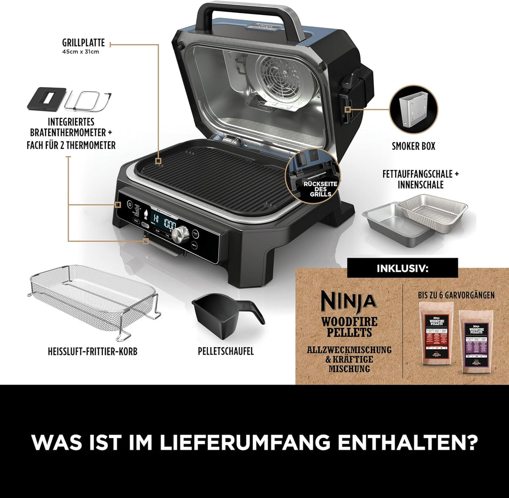 Ninja Woodfire Pro Connect XL Elektrischer BBQ Smoker Grill, wetterfest