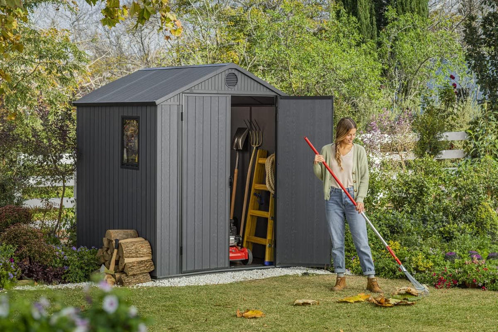 Keter Gerätehaus Darwin 6x6, Grau, Außenmaße 190x183x221cm, wartungsfrei, wetterfest, wasserdicht, mit Unterboden
