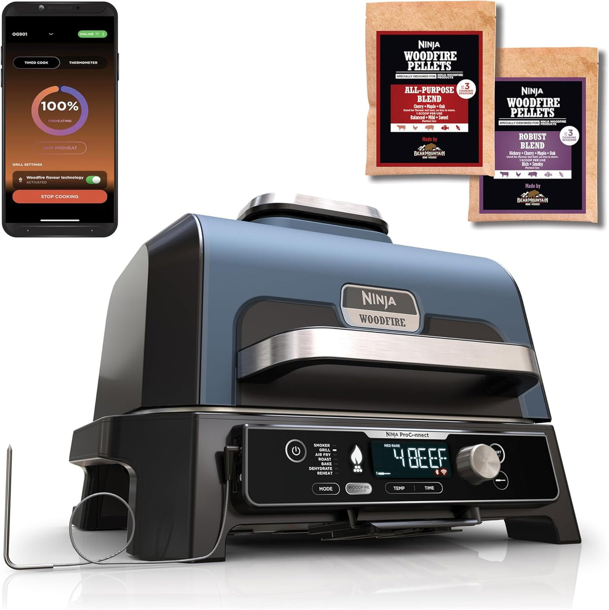 Ninja Woodfire Pro Connect XL Elektrischer BBQ Smoker Grill, wetterfest