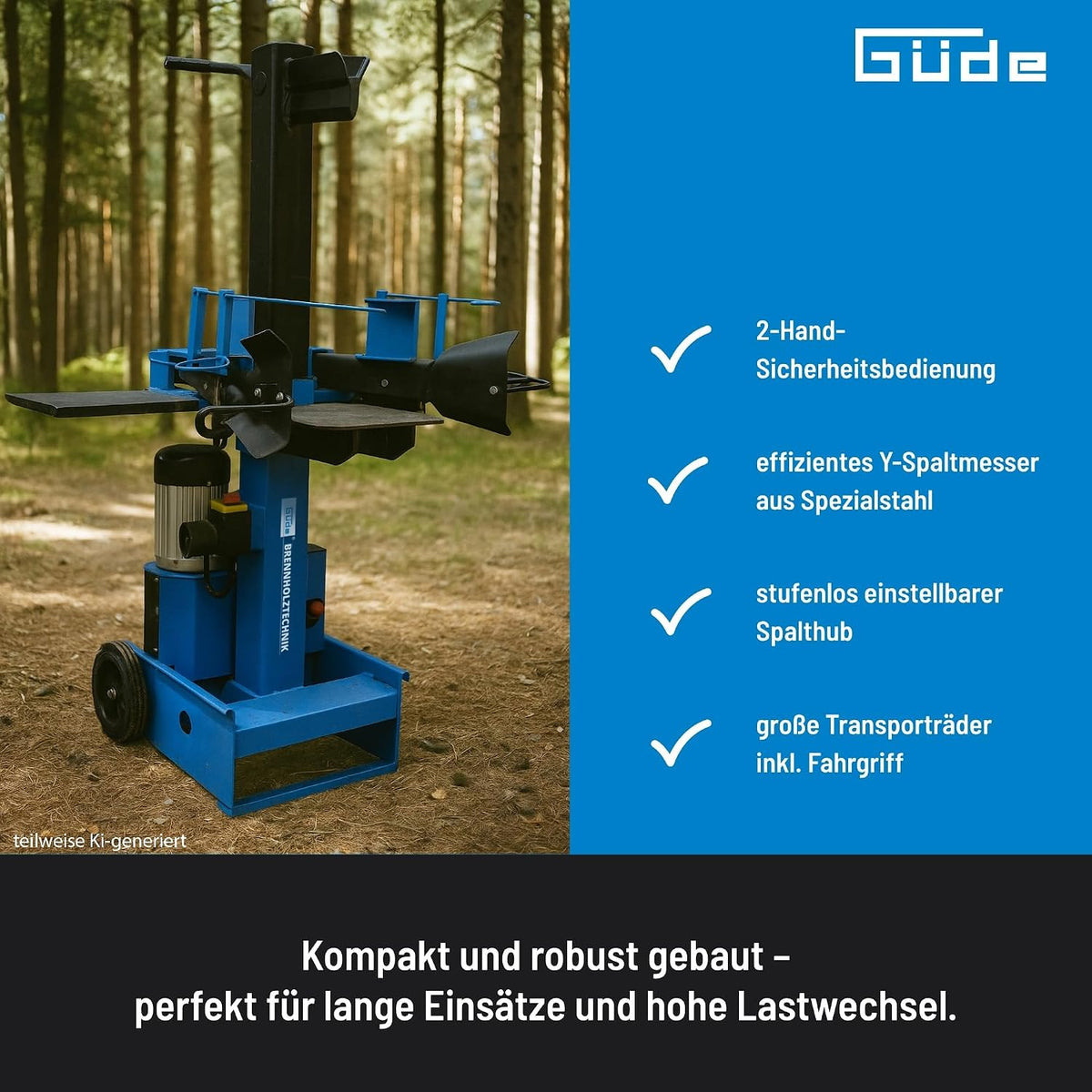 Güde 2052 HOLZSPALTER GHS 500/8TE, 230V, 3,5 kW, Spaltgutfaenger beidseitig
