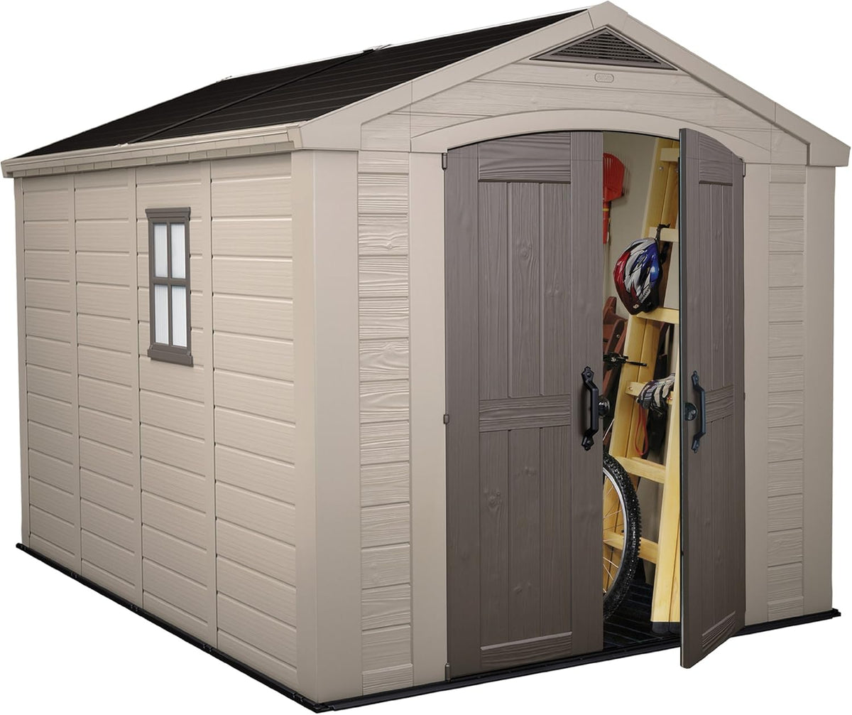 Keter Gerätehaus Factor 8x11, Beige, 15.5m³ Rauminhalt, Außenmaße (B/T/H): 256.5 x 332 x 243 cm, wetterfest, wasserdicht, UV-beständig, Outdoor