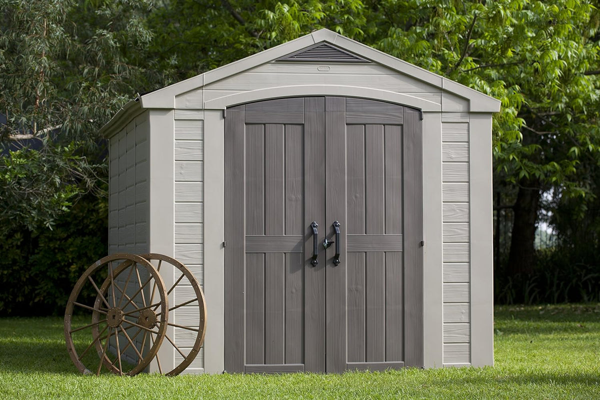 Keter Gerätehaus Factor 8x11, Beige, 15.5m³ Rauminhalt, Außenmaße (B/T/H): 256.5 x 332 x 243 cm, wetterfest, wasserdicht, UV-beständig, Outdoor