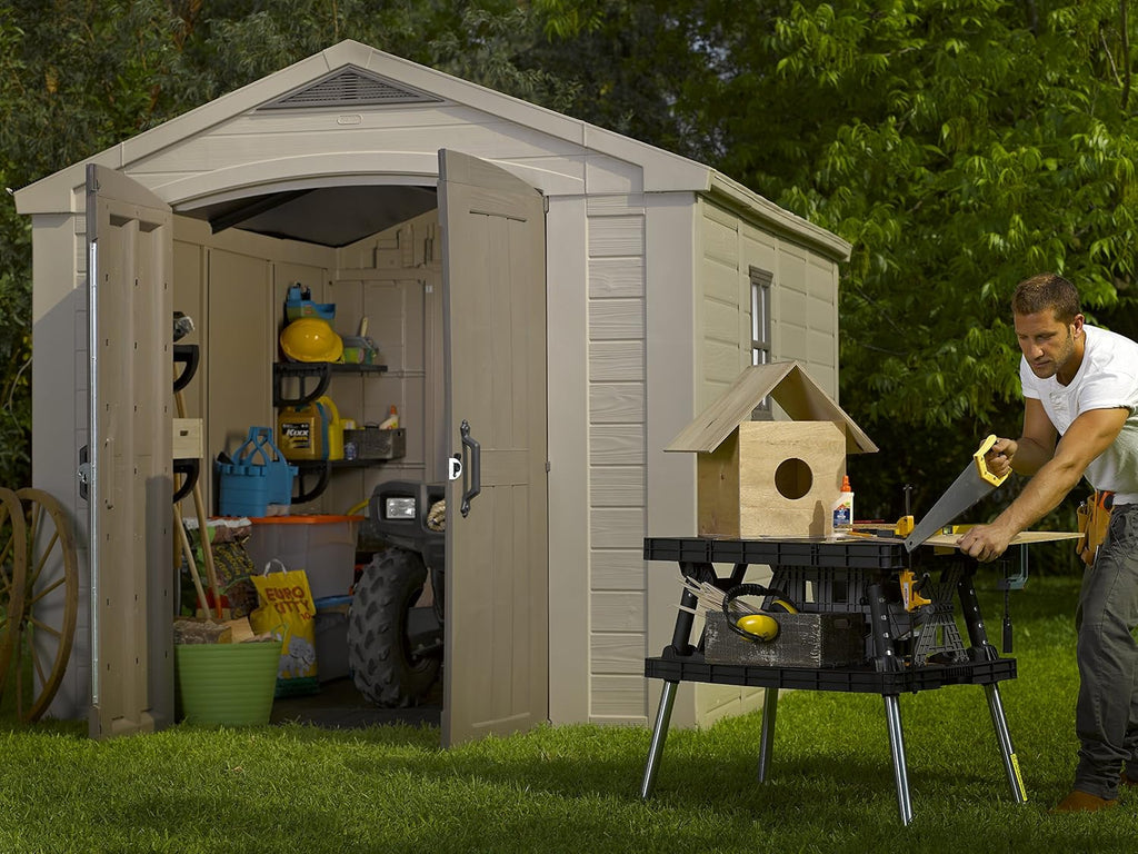 Keter Gerätehaus Factor 8x11, Beige, 15.5m³ Rauminhalt, Außenmaße (B/T/H): 256.5 x 332 x 243 cm, wetterfest, wasserdicht, UV-beständig, Outdoor